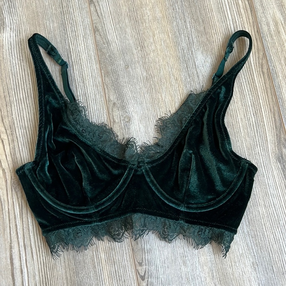 Free People green velvet lace bra